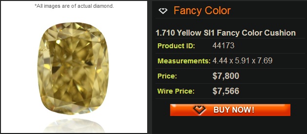 si1 yellow cushion diamond